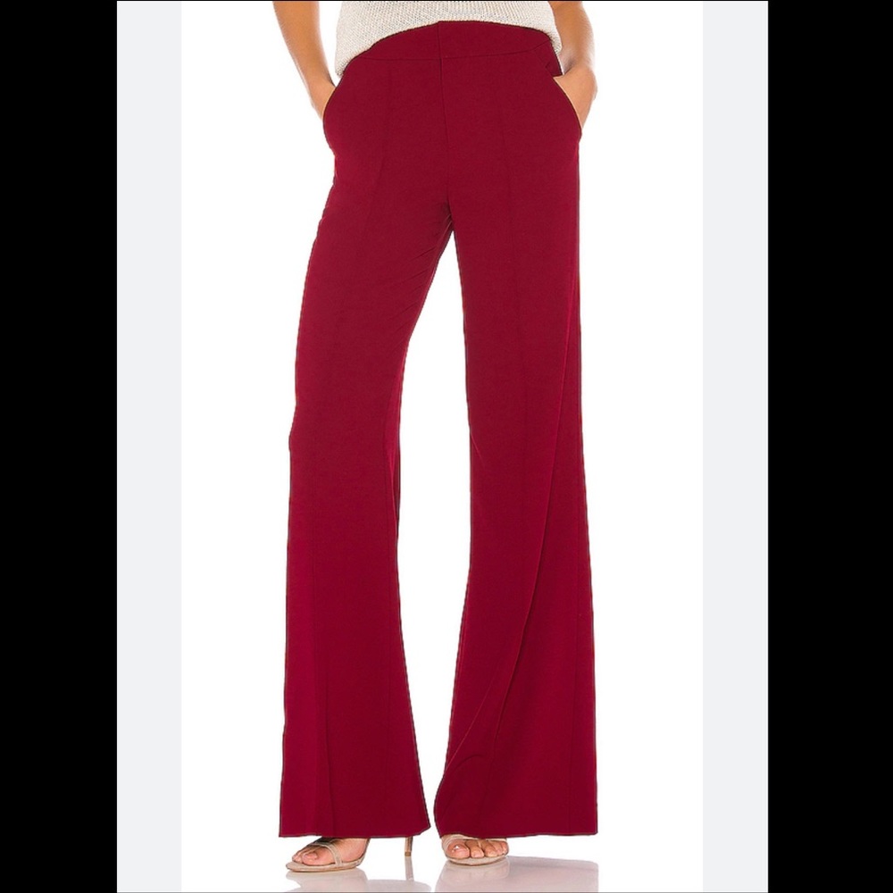 Alice + Olivia Dylan High Waist Wide Leg Pant in Bordeaux Size 4 Altered Hem